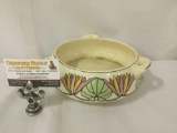 1916 antique Persian floral three handled pottery bowl piece, approx. 10x10x3 inches.