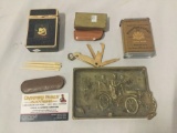 Collection of vintage and modern smoking accessories and a Bassett Apache pocket knife.