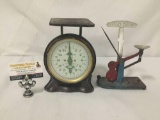 Vintage kitchenette scale deluxe and antique Zenith Egg Grader scale.