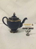 Hall pottery cobalt and gold teapot.