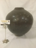 Large vintage round stoneware pottery vase, some wear & imperfections, see pics.