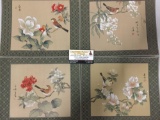 Set of four original Chinese art pieces featuring birds.