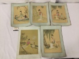 Set of five original Chinese drawings of women.