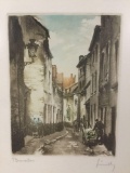 Prom of street scene painting signed by artist.