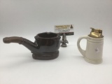 Ceramic pipe shaped ashtray & a U.S. made Evans stein lighter (untested).