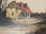 Vintage framed farmhouse painting signed E. Balsa, approx 12x10 inches