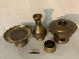 Lot of 4 vintage brass metal home decor, vase and warmer