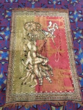 Vintage Greek chariot scene rug tapestry with fringe on sides - shows light wear