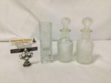 Collection of 3 vintage Avon glass pieces. 2 bottles and vase.