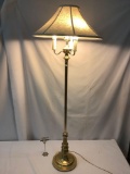 Vintage standing brass lamp w/shade and multi-phase lighting, tested and working.