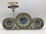 Pottery Barn battery powered mantle clock w/retro aesthetic, untested, approx. 13x3x6 inches.