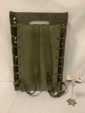 Vintage WWII US Army Medical Corps wood / canvas backpack, approx 15x24x4 inches