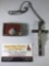 Lot of 2; vintage crucifix w/ chain, Saint Henry medallion with chain