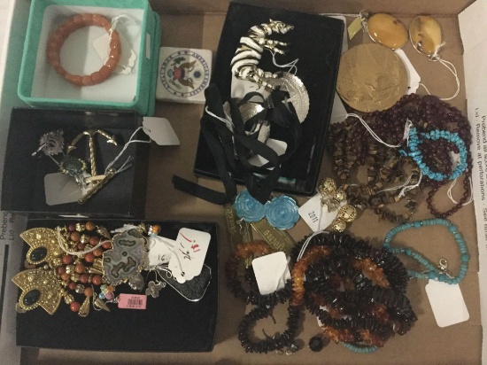 Large collection of jewelry. Amber, turquoise, geode and more.