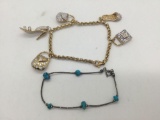 Sterling silver and turquoise bracelets and bracelet with sterling charms.