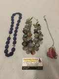 Three estate jewelry stone necklaces, approx. 7x11x1 inches.