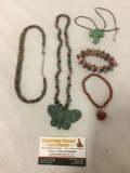 Five jade & stone estate jewelry necklaces & bracelets, incl. one 255 clasp.