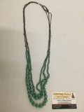 Vintage 3-strand green beaded necklace, approx 30 inches