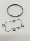 Sterling silver charm bracelet and bangle.