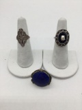 3 rings. One sterling silver, antique blue Lapis, and sterling Art Deco.