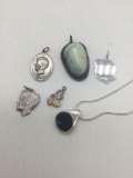 6 pendants, sterling silver, stone, and black hills gold.