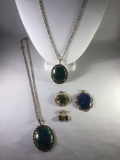 Lot of 5 jewelry pieces; 4x pendant necklaces 1 with matching earrings, approx 24.5 inches