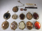 Lot of 11 polished agate necklace pendants, 1with chain plus 2 agate beads.
