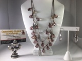 Cold Water Creek crystal necklace and earring set, approx 24 inches