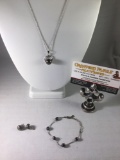 Lot of 3 black pearl jewelry pieces; necklace, earrings and bracelet approx 18.5 inches