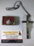 Lot of 2; vintage crucifix w/ chain, Saint Henry medallion with chain