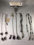 Lot of 6 jewelry pieces: onyx polished stone necklaces, pendants, earring, Buddha carved pendant