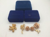 3 Camrose and Kross brooches and a set of clip on earrings