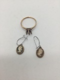 14k gold cameo earrings and 10k gold ring. Weighs 2.9g