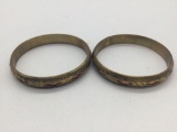 Pair of antique brass and copper bracelets