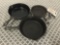 Collection of 3 vintage single notch Lodge cast iron pans sizes 5 and 3.