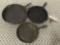 2 antique arched logo Wagner and Wagner National cast iron pans. Sizes 10, 8, and 6.