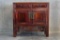 Chinese 2-drawer cabinet w/carved detailingApprox. 35x24x32.5 inches. Has crack on topside.