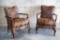 Pair of antique French (?) Chippendale floral upholstered parlor chairs, approx. 26x28x32 inches