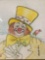 Original Red Skelton Prisma Color on Linen drawing - Yellow Clown With Rose - Signed & framed.