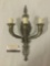 Antique metal faux candle light fixture w/ metal bird & fleur-de-lis style designs, sold as is.