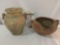 2 Mediterranean two-handled pottery pieces, Italian urn signed L. Cellrrosi & earthenware bowl w/lip