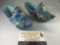 Pair of French handpainted ceramic shoes, Longwy France, approx 6x3x3 inches