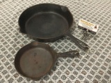 Pair of antique Griswold large logo cast iron pans. 710AX and 703 Size 9 and 3.