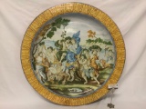 Large Italian hand painted 37 inch diameter plate with Pompeii scene, signed by artist.