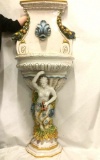 1940s Italian Sorento entryway 2-piece fountain w/mermaid sculpture base, fish head spout