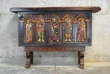 Antique circa 1830s Scottish carved mantle buffet w/ intricate figure carving