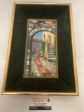 Framed Italian painted tile, signed by artist G. Taedieu, approx 11x17 inches.