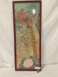 Original vintage Chinese painting on cloth of pheasant. Measures approx 46x18 inches.