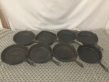 Collection of 8 antique Wagner stylized logo cast iron size 8 pans