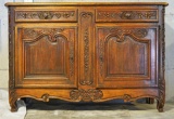 Circa 1870s antique buffet table w/carved front & two keys. Approx. 61x22x42 inches